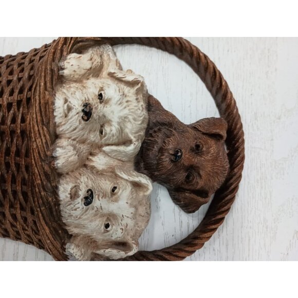 Vintage B Ornawood Basket of Puppie Wall Plaque Hanging Mid Century Modern - Picture 2 of 6